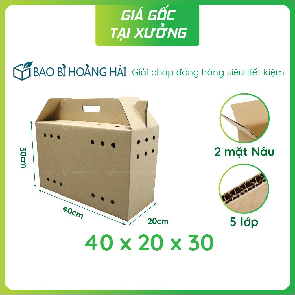 5 thùng carton có quai trơn 40x20x30cm không in đựng gà, thú cưng, đựng trái cây